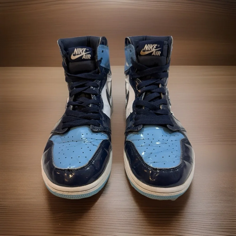Air Jordan Sneakers Blue Chill High Top OG Patent Men's Size 8 Retro Vibe